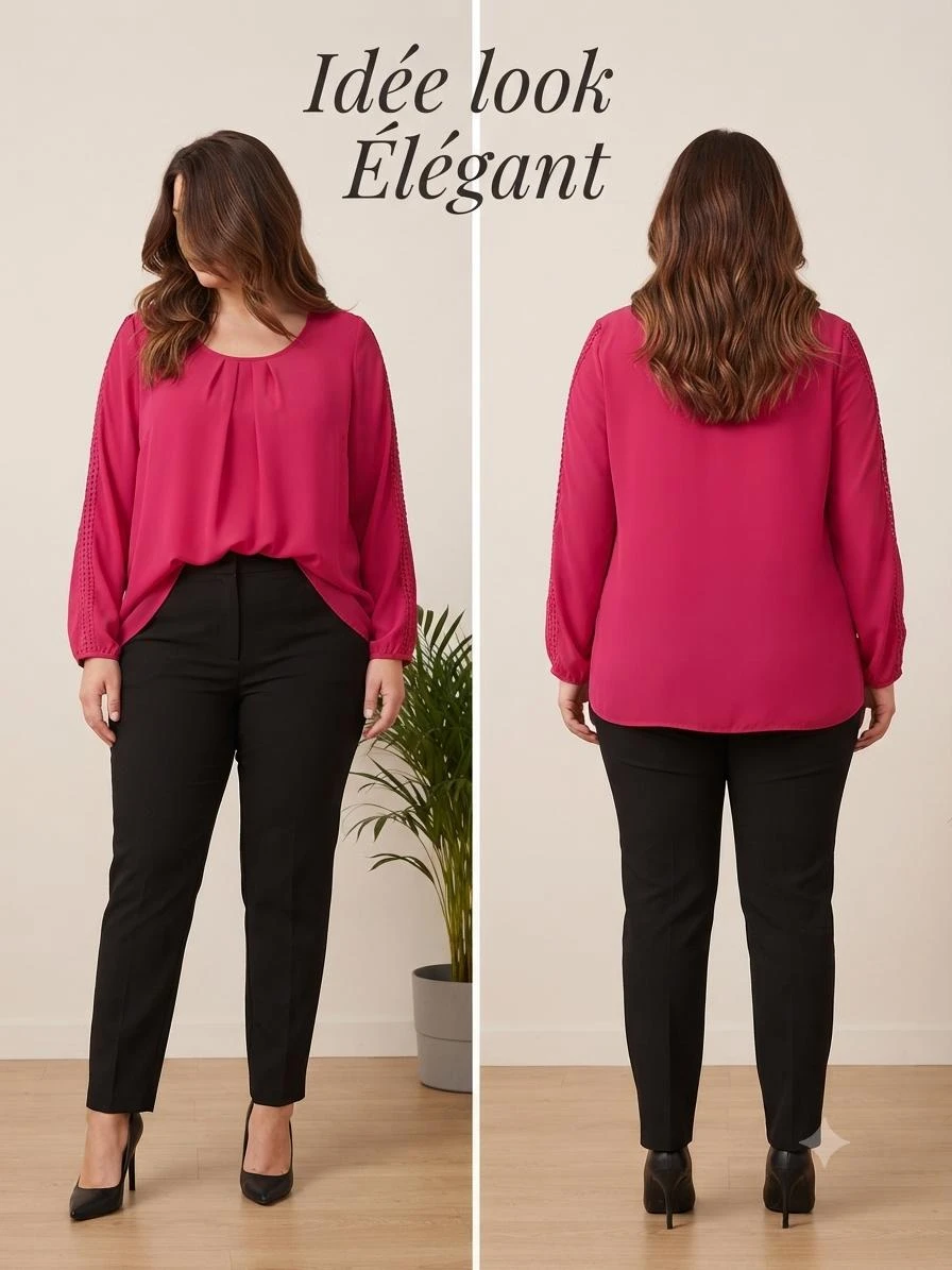 👚Fuchsia/roze blouse met sluier - Opengewerkte kanten details - Bleu Bonheur - M. 48 – photo 7